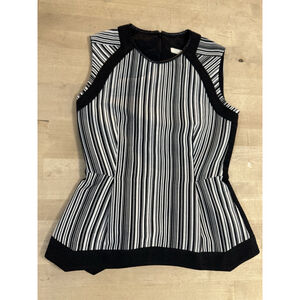 O’2nd Women’s Striped Structured Sleeveless Top Faux Leather Trim Black & White